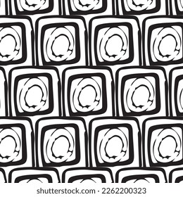 Monochrome nahtlose Muster. Texturierter Hintergrund mit ungleichen Fliesen. Vektorgrafik.
