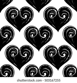 Monochrome seamless pattern with tight heart. Royal signs in style of fashion illustration. Black and white vector background