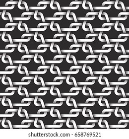 Monochrome seamless pattern of trapezes shaped twisted bands. Abstract repeatable background.