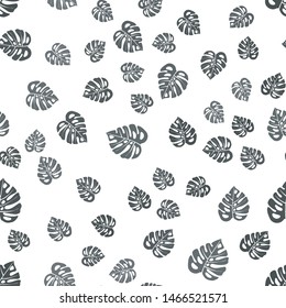 Monochrome seamless pattern with tropical leaves of monstera on white background.