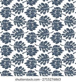 Monochrome seamless pattern with tropical leaves. Vector illustration.