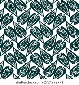 Padrão sem emenda monocromático com folhas tropicais. Ilustração vetorial.