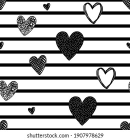 Monochrome seamless pattern for Valentine's Day.Black and white vector simple background.Holiday textile texture