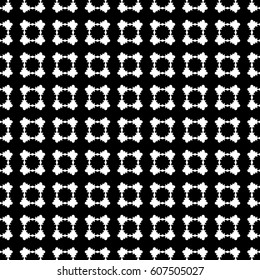 Monochrome seamless pattern, vector geometric texture, black & white abstract repeat background with rounded geometrical shapes, flat floral figures. Dark design for tileable print, decor, textile