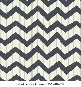 Monochrome seamless pattern of vertical bands and horizontal zigzags. Vintage background. Vector.