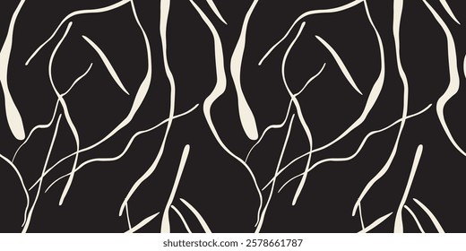 Monochrome seamless pattern . White elements on black background , pattern for fashion textiles, wrapping paper . 