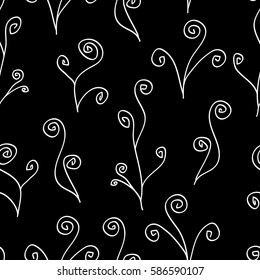 Monochrome Seamless Pattern with White Floral Motive on Black Background. Girlie Ornament with Small Flowers for Print, Wallpaper, Textile, Fabric