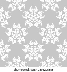  Monochrome seamless pattern. White flowers on gray background