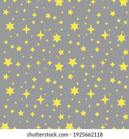 Monochrome seamless pattern with yellow stars on gray background. Stock vector illustration.