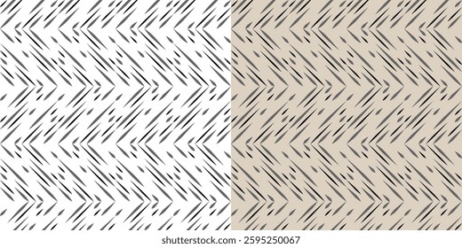 Monochrome seamless pattern of zigzag lines. Black diagonal dash. Sharpened intermittent lines of different thickness. Simple geometric background for wallpapers, textile, etc.