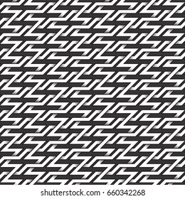 Monochrome seamless pattern of zigzag twisted bands. Abstract repeatable background.