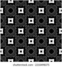 Einfarbiges, nahtloses Muster, schwarz-weiß.Wiederholung geometrischer Fliesen aus Streifen-Elementen. schwarze Ornamente.
Wiederholen geometrischer Fliesen aus gestreiften Elementen.