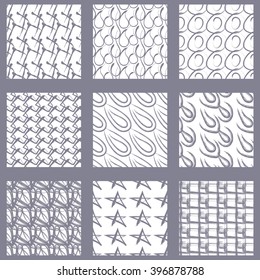 Monochrome seamless patterns hand-drawn. Vector set of seamless patterns.