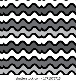 Monochrome seamless striped pattern. Waves endless texture in white, grey and black colors. Vector abstract illustration