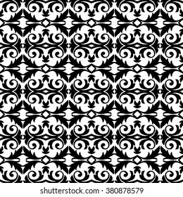 monochrome seamless tribal ornament background, ethnic, pattern swatch included in file, Vector illustration