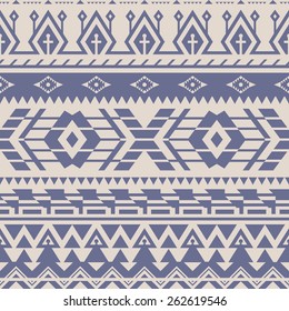Monochrome Seamless Tribal Pattern for Textile Design. Vector Ethnic Background with Repeating Triangles, Chevrons, Stripes and Rhombus