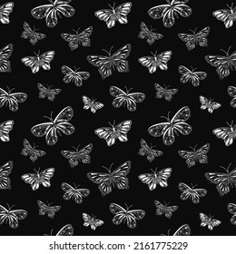 Patrón vectorial monocromo sin fisuras con mariposas. Apropiado para el embalaje, los tejidos, los papeles pintados y los colores sencillos. 