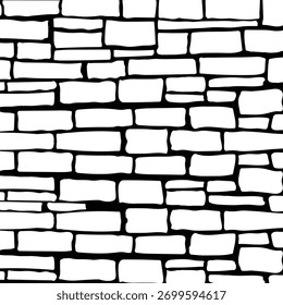Monochrome seamless vector pattern of a graphic stacked stone wall, ideal for dramatic digital graphics, fabric prints, wallpaper, and abstract design compositions.