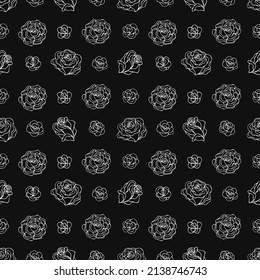 Patrón vectorial monocromo sin fisuras de rosas. Impresión decorativa para envolturas, papel pintado, tela, textil. Diseño para cumpleaños, bodas, Día de San Valentín, Día de la Madre, Día de la Mujer y otros feriados.