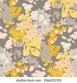 Monochrome Seamless Vector Tropical Pattern