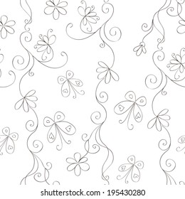Monochrome seamless vintage background with hand draw flowers, butterflies and curls