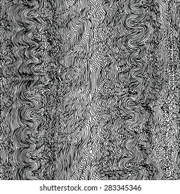 Monochrome seamless waves hand-drawn pattern, waves hair background
