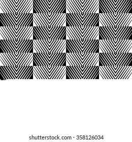 Monochrome, seamlessly repeatable pattern, abstract black and white background with mosaic of lines, stripes..