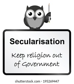 Monochrome Secularisation religion and government sign isolated on white background