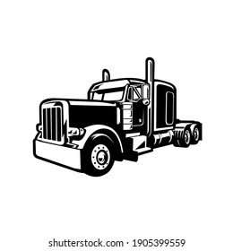 Monochrome semi truck 18 wheeler side view vector illustration