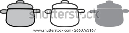 A monochrome set of 3 simple pots: filled with outline, outline only, and silhouette style. Great for cooking-themed icons and materials.