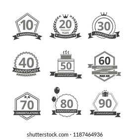Monochrome set of anniversary dates . Vector celebration template.