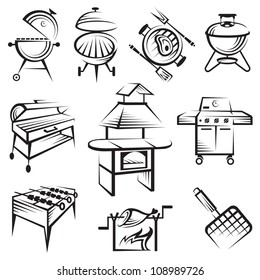 monochrome set of barbecue and grill icons