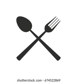Monochrome set of crossed fork and spoon. Restaurant icon. Vector illustration