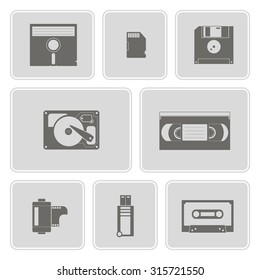 monochrome set with data storage icons for your design