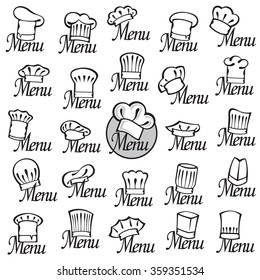 conjunto monocromo de diseño con sombreros de chef