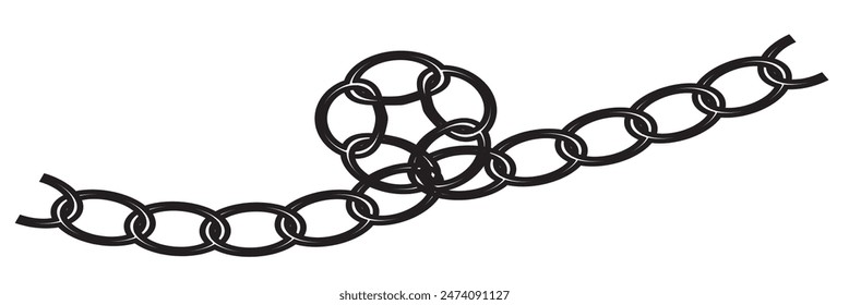 Monocromo conjunto de diferentes tipos de cadenas de metal en estilo de silueta. Forma inconsútil, para el Diseño gráfico del logotipo, emblema, símbolo, signo, insignia, etiqueta, sello, aislado sobre fondo blanco