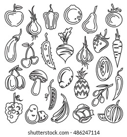 monochrome set of fruits and vegetables