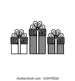 monochrome set of gift boxes with decorative ribbon vector illustration