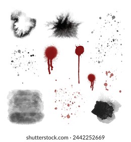 Conjunto monocromo de manchas de tinta