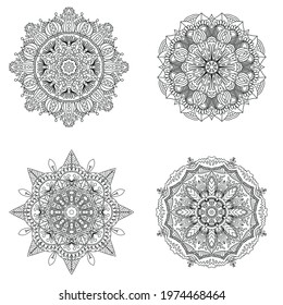 Monochrome set of Mandalas. Set of Mandalas Coloring Illustration