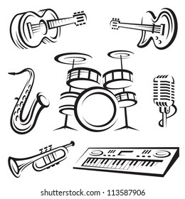 monochrome set of musical instruments