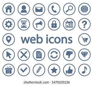 Monochrome set of round web icons. Vector illustration
