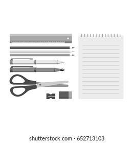 Monochrome set of school tools