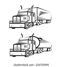 monochrome set of a truck with trailer and tank truck