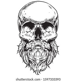 Monochrome Shaggy Skull Vector Art