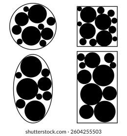Monochrome shape composition. Geometric abstract elements. Black and white contrast. Minimal artistic design.