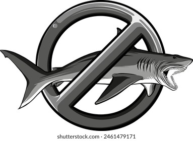 monochrome shark in forbidden symbol. vector illustration design