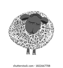 Monochrome sheep. T-shirt print. Vector illustration