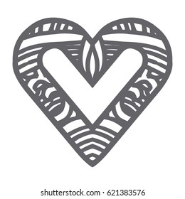 monochrome silhouette abstract heart shape with lines pattern vector illustration