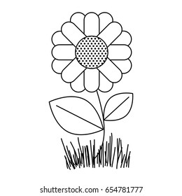 monochrome silhouette of abstract sunflower plant in closeup vector illustration